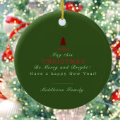 Rustieke Kerst Geplaagd Groen Monogram Naam Vakant Keramisch Ornament