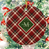 Rustieke Kerst Geplaagd Groen Monogram Naam Vakant Keramisch Ornament