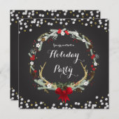 Rustieke kerst gewei krans partij uitnodigingen (Voorkant / Achterkant)