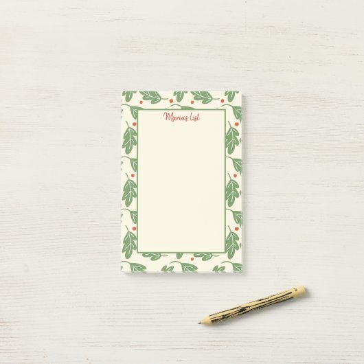 Rustieke kerst groen bessen post-it® notes (Op bureau)
