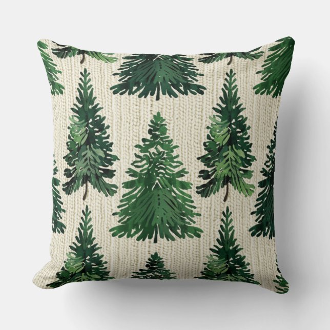 Rustieke kerst groenblijvende bomen kussen (Voorkant)