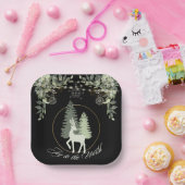 Rustieke kerst Herten winter landschap bomen Papieren Bordje (Feest)