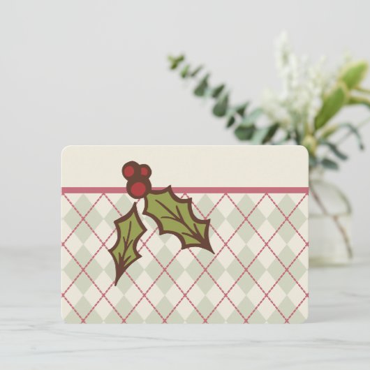 Rustieke Kerst Holly Uitnodigingen (Staand voorkant)