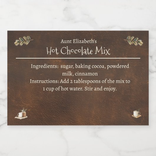 Rustieke Kerst Hot Chocolate Cacao Mix Voedselcontainer Etiket (Enkel label)