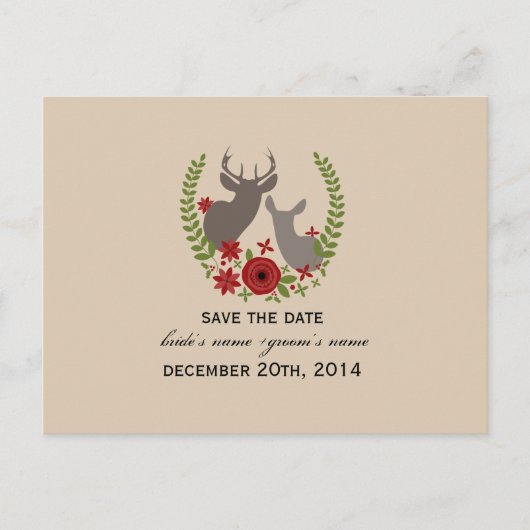 Rustieke Kerst Huwelijk Floral Deer Save The Date Aankondigingskaart (Voorkant)