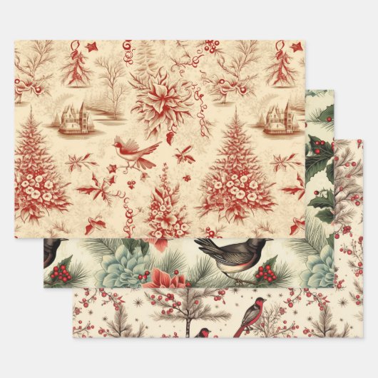  rustieke kerst inpakpapier vogels (Set)