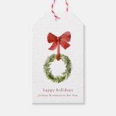 Rustieke Kerst Krans Red Bow Minimalist Cadeaulabel (Voorkant)