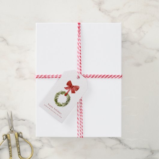 Rustieke Kerst Krans Red Bow Minimalist Cadeaulabel (Met Touw)