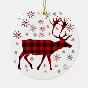 Rustieke kerst Moose herten elk rood zwart plaid Keramisch Ornament