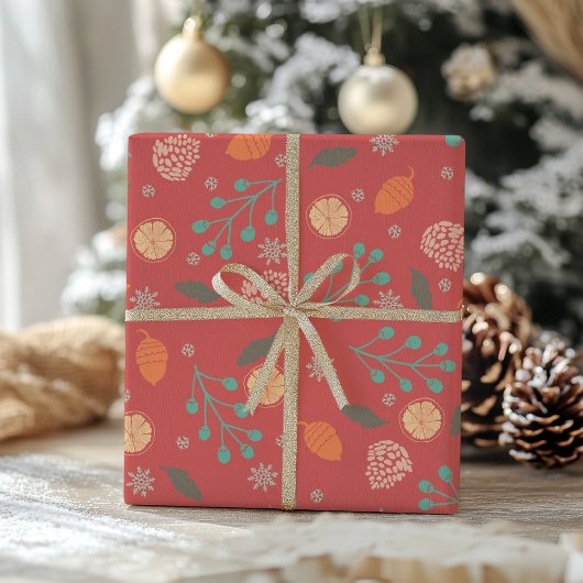 Rustieke Kerst Natuur Patroon Cadeaupapier