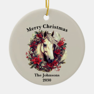 Rustieke Kerst Paard Krans Vakantiefoto Keramisch Ornament
