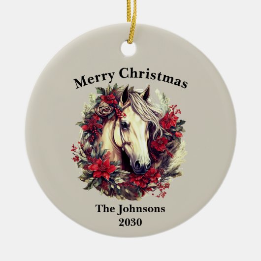 Rustieke Kerst Paard Krans Vakantiefoto Keramisch Ornament (Voorkant)