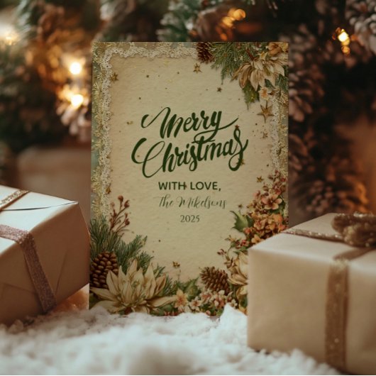 Rustieke kerst pinecones en kant feestdagenkaart