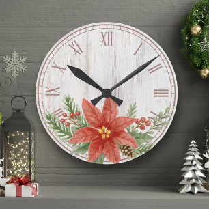 Rustieke kerst Poinsettia Botanical Ronde Klok