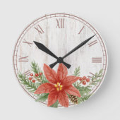 Rustieke kerst Poinsettia Botanical Ronde Klok (Voorkant)