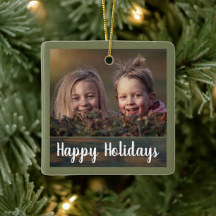 Rustieke Kerst Scriptie Aangepaste Familie Foto Keramisch Ornament