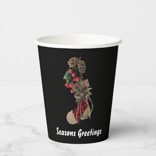 Rustieke Kerst Stocking Paper Cup Papieren Bekers (Achterkant)