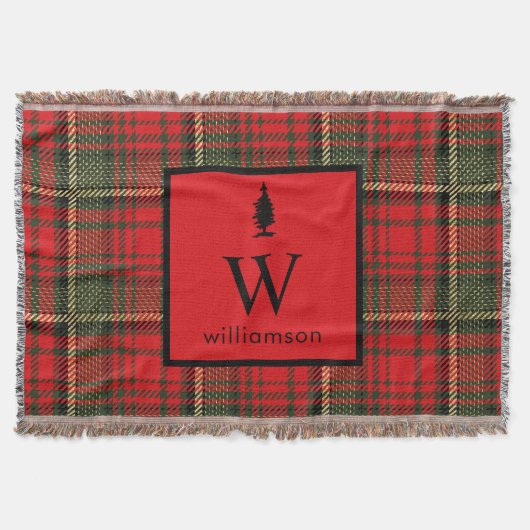 Rustieke Kerst Tartan Kerst Plaid Monogram Deken (Voorkant)
