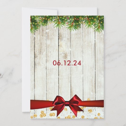 Rustieke Kerst Trouwboom Lint Goud Glitter Kaart (Achterkant)