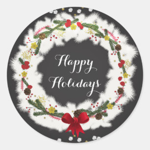 Rustieke Kerst Wit Dennenkrans Kerstfeest Ronde Sticker