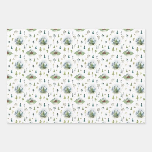 Rustieke Kerst Wrapping Papier Blad Set van 3 Inpakpapier Vel (Voorkant)