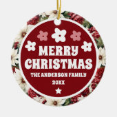  rustieke kerstbloemen bladeren keramisch ornament (Voorkant)