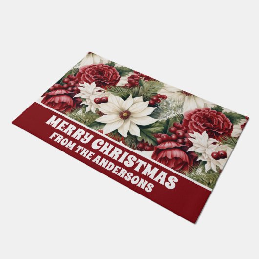  rustieke kerstbloemen bladeren Pattern Deurmat (Schuin)