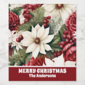  rustieke kerstbloemen bladeren Pattern Wijn Etiket (Enkel label)