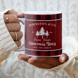 Rustieke Kerstboom Boerderij Aangepaste naam Tweekleurige Koffiemok
