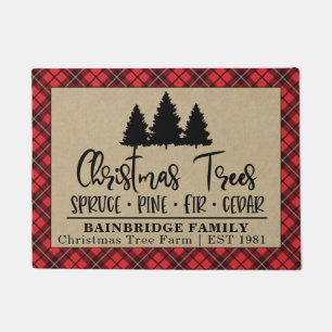 Rustieke kerstboom Boerderij Red Plaid familienaam Deurmat