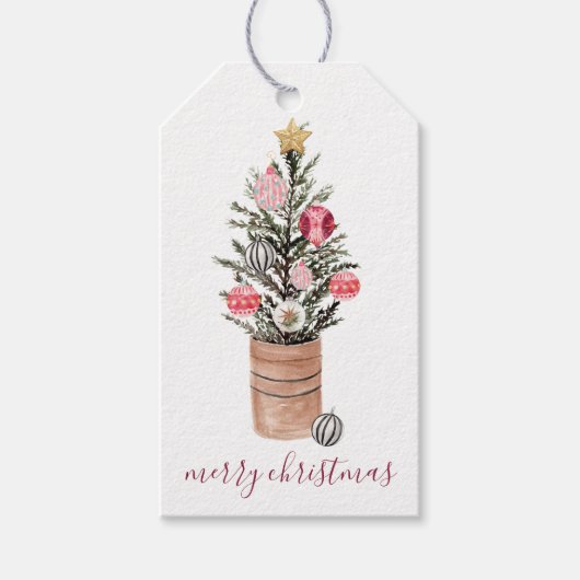 Rustieke kerstboom & Ornamenten Cadeau Label Cadeaulabel (Voorkant)