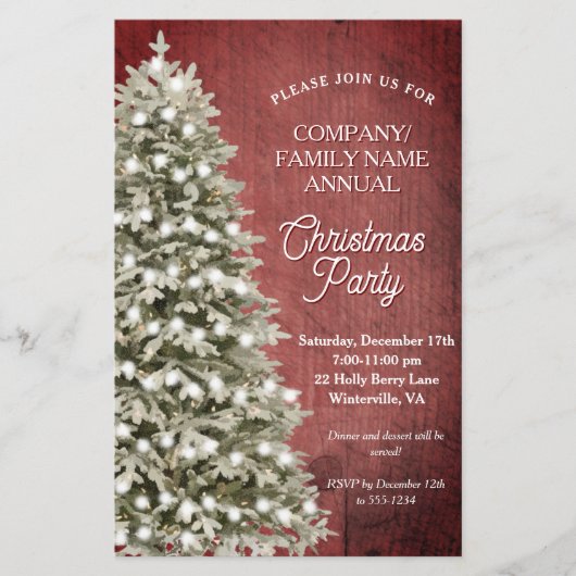 Rustieke Kerstboom Red Company Party uitnodiging (Voorkant)
