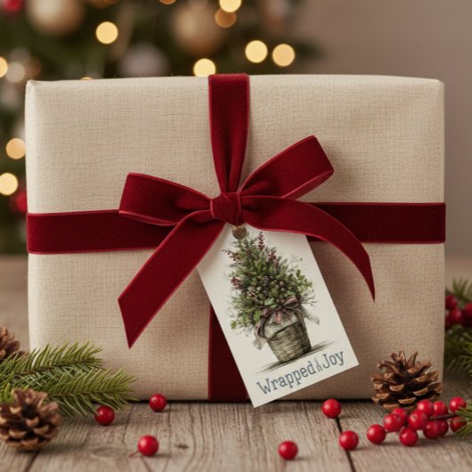 Rustieke kerstboommand "Gehuld in vreugde" Cadeaulabel