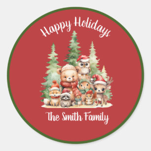 RUSTIEKE KERSTBOSSEN DIEREN RONDE STICKER