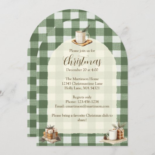 Rustieke kerstcadeaus Mokken Green Gingham Arch Kaart (Voorkant / Achterkant)