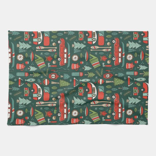 Rustieke kerstcamping theedoek (Horizontaal)