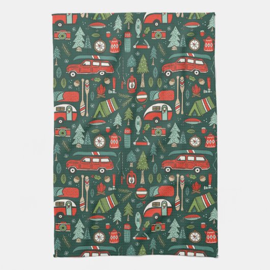 Rustieke kerstcamping theedoek (Verticaal)