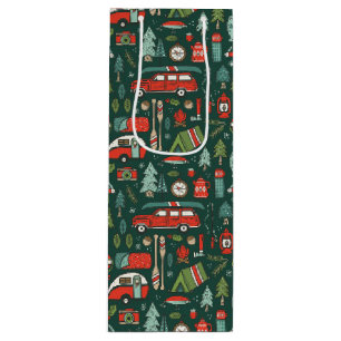 Rustieke kerstcamping wijn cadeautas