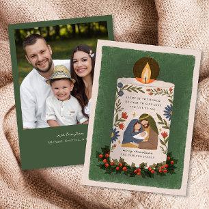 Rustieke kerstkaars religieuze kerstfoto feestdagenkaart