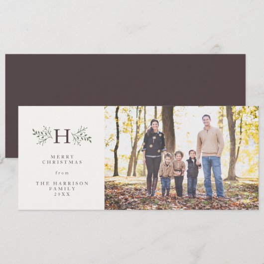 Rustieke kerstkaart met monogram (Voorkant / Achterkant)