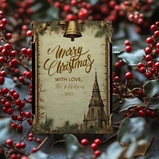 Rustieke kerstklokken feestdagenkaart