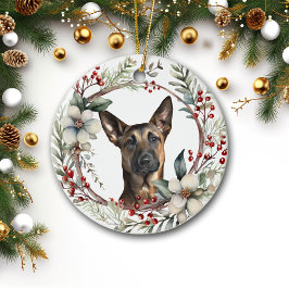 Rustieke Kerstkrans Belgische Malinois Hond Keramisch Ornament