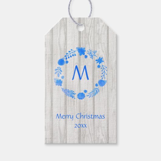 Rustieke Kerstkrans Monogram Cadeaulabel (Voorkant)