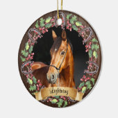 Rustieke Kerstmis Aangepaste Paard Foto Keramisch Ornament (Links)