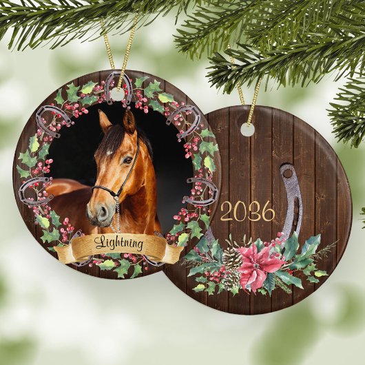 Rustieke Kerstmis Aangepaste Paard Foto Keramisch Ornament