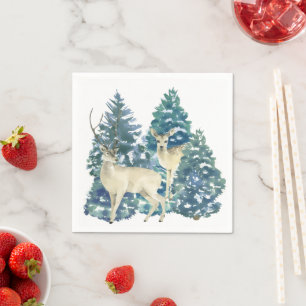Rustieke Kerstmis Besneeuwde Bos Herten Decoratie Servet