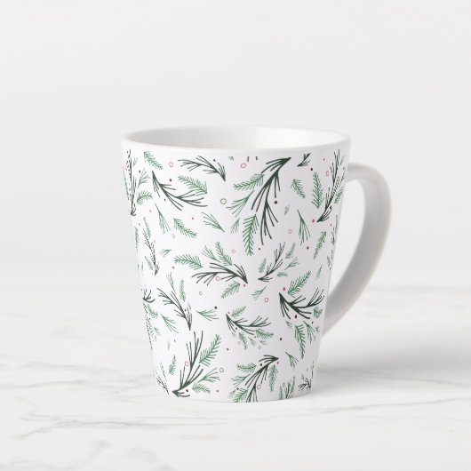 Rustieke Kerstmis Pine Tree Branch Patroon Vakanti Latte Mok (Rechterhoek)