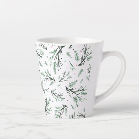 Rustieke Kerstmis Pine Tree Branch Patroon Vakanti Latte Mok (Rechts)