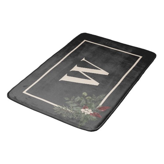 Rustieke Kerstmis Zwart & Cream Monogram Pine Badmat (Gekanteld)