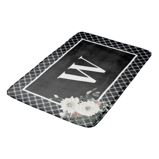 Rustieke Kerstmis Zwart & Wit Monogram Pine Badmat (Gekanteld)